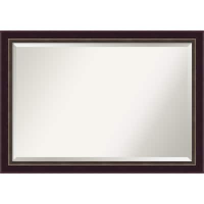 Beveled Wood Bathroom Wall Mirror, Signore Bronze - Outer Size: 40 x 28 in