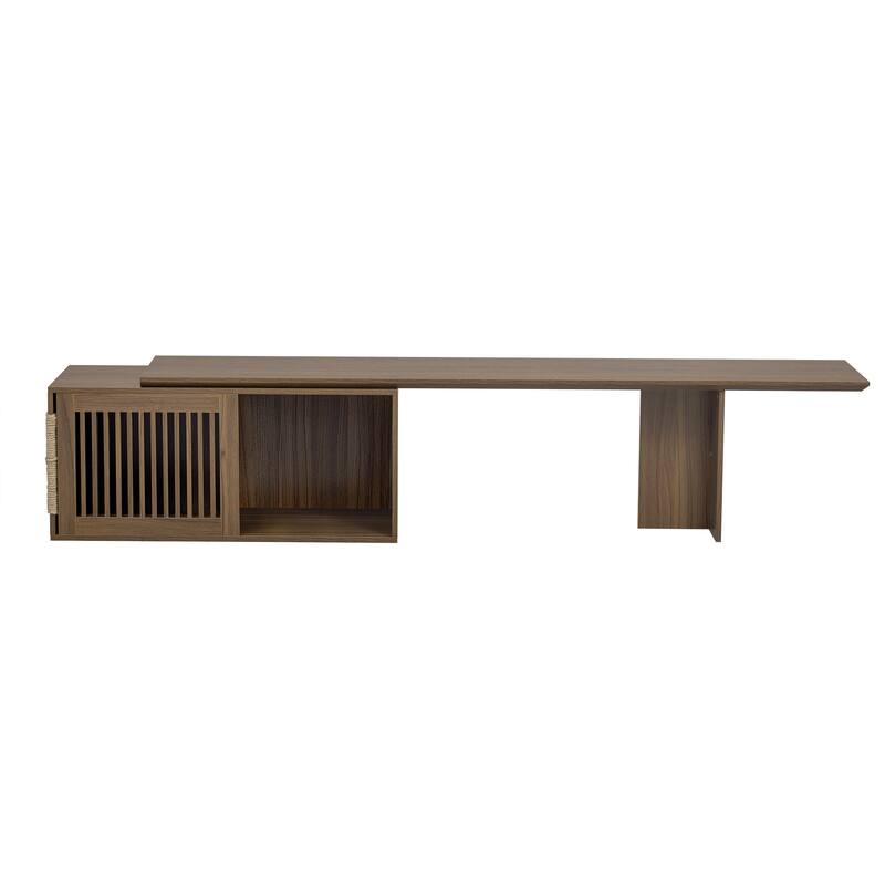 Medieval Modern TV Stnad Extendable TV Stand with Litter Box Enclosure and Cat Scratcher, for Living Rooms
