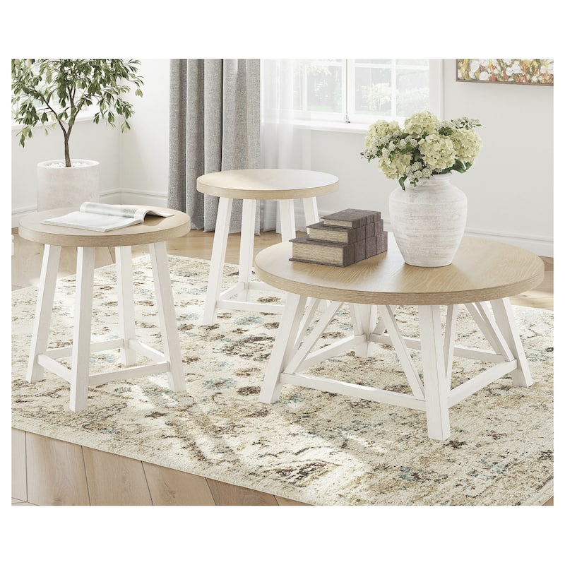 Signature Design by Ashley Fawndell Antique White/Brown Table (Set of 3) - 40" W x 40" D x 19.13" H - Veneer - 40" W x 40" D x 19.13" H - White/Brown