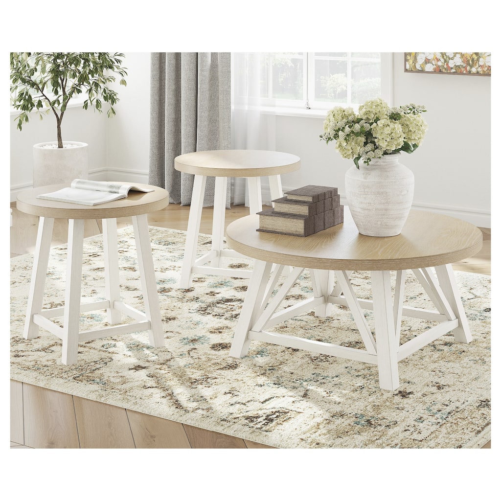 Signature Design by Ashley Fawndell Antique White/Brown Table (Set of 3) - 40" W x 40" D x 19.13" H