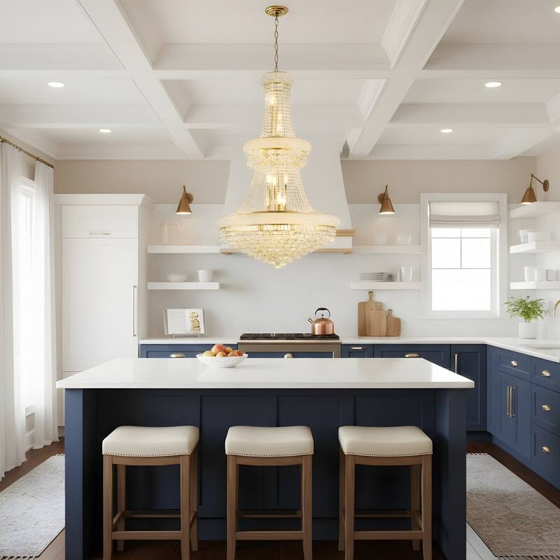 32-Inch Crystal Chandelier, 27-Light Ceiling Light with LED Bulbs - N/A