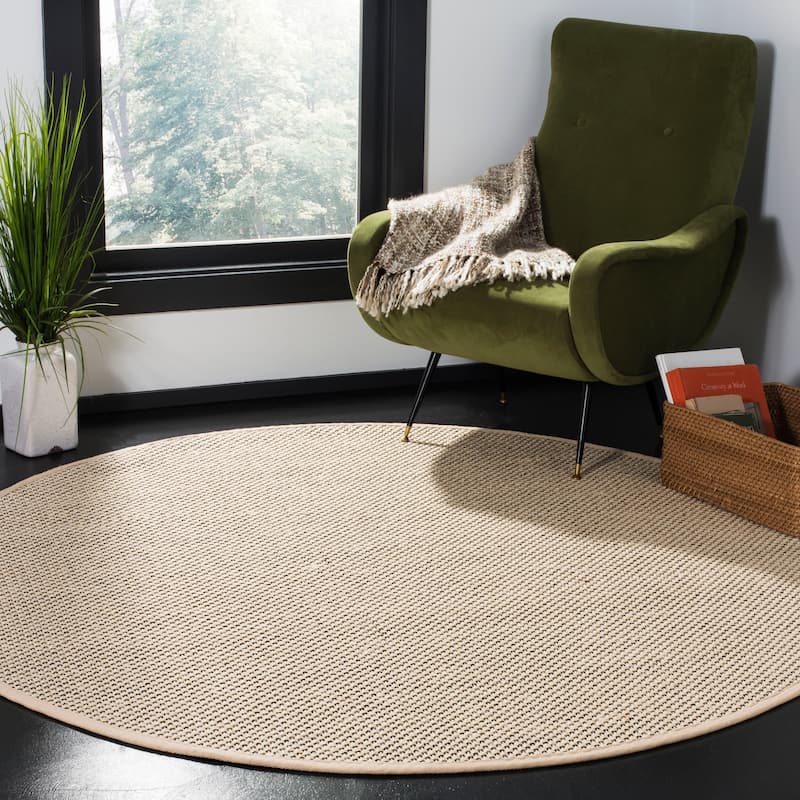 SAFAVIEH Natural Fiber Consuelo Seagrass Rug - 6' Round - Black/Ivory