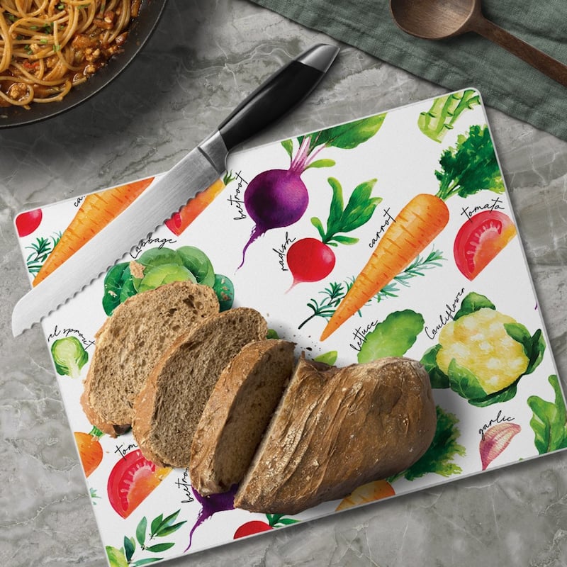 Autumn Gnomes 3mm Heat Tolerant Tempered Glass Cutting Board 10” x 8” Manufactured in the USA Dishwasher Safe - Multi