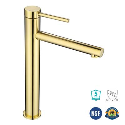Aquaterior Bathroom Vessel Sink Faucet 8" Tall 1 Handle/Hole Cold&Hot Water Mixer Faucet Gold (CUPC NSF CEC) - Tall 13" - 1 Pack