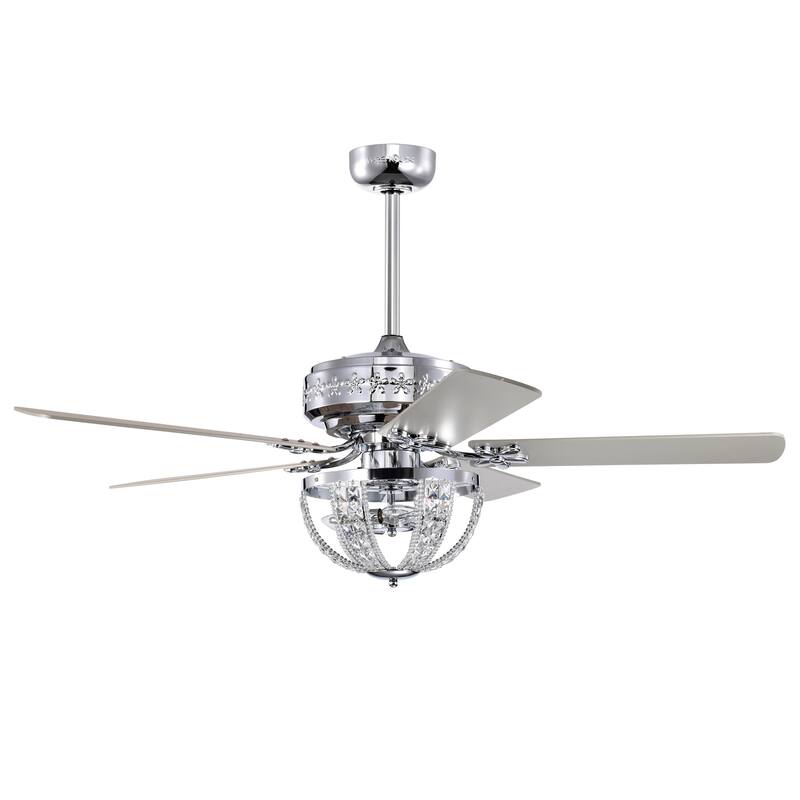 Santana 52 Inch Chrome Polished Finish Mid-Century style Ceiling Crystal Fan with Remote