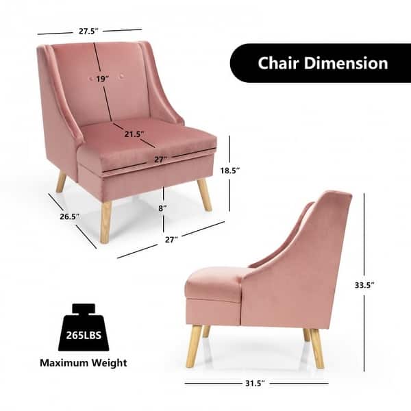 Velvet Wingback Armchair with Rubber Wood Legs-Pink - 27.5