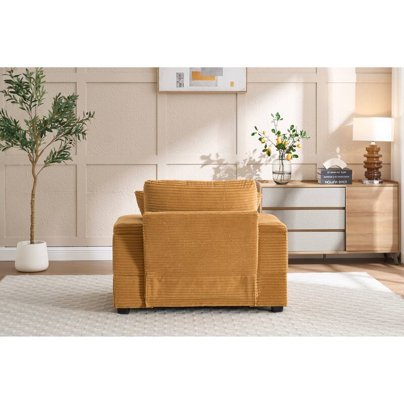 Corduroy Upholstered Chaise Lounge with Movable Ottoman, Living Room Storage Sofa Chair with Cup Holder, Detachable Cushions