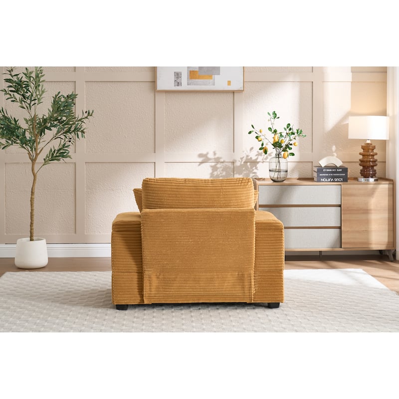 GDFStudio - Eldric Corduroy Chaise Lounge Sofa with Storage Armrest, Movable Ottoman and Cupholders