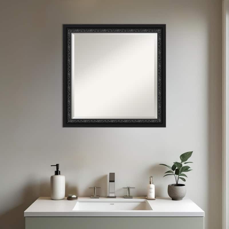 Downton Black Beveled Wood Framed Bathroom Vanity Wall Mirror - Downton Black