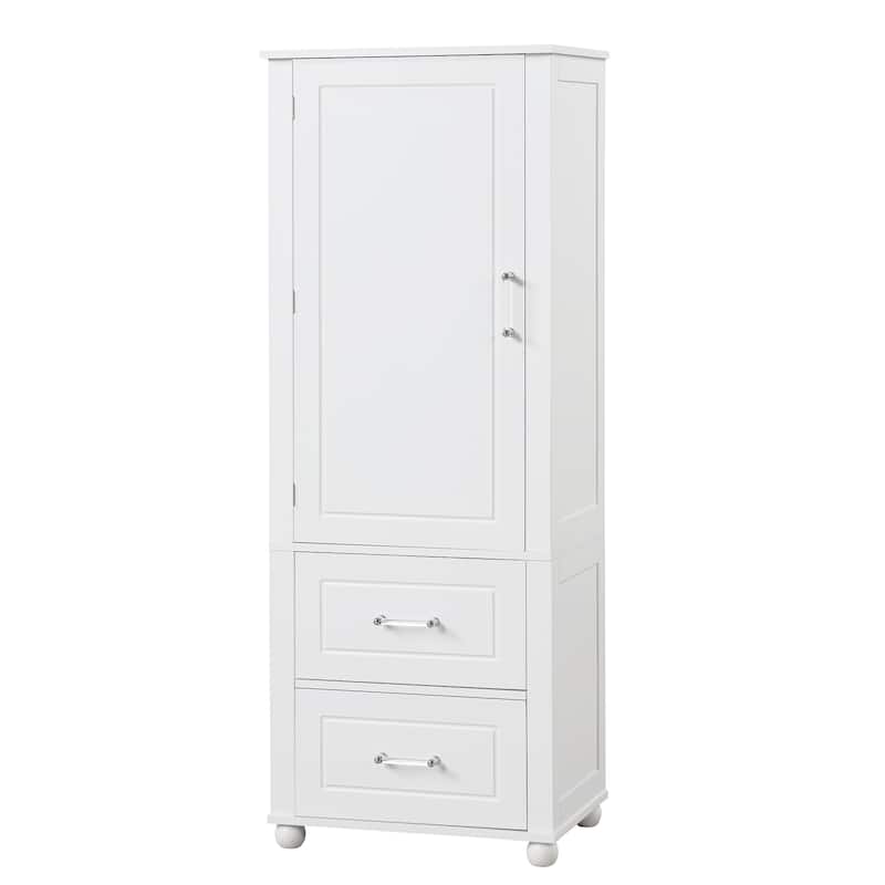 Freestanding Wood Bathroom Cabinet with Doors, 2 Storage Drawers