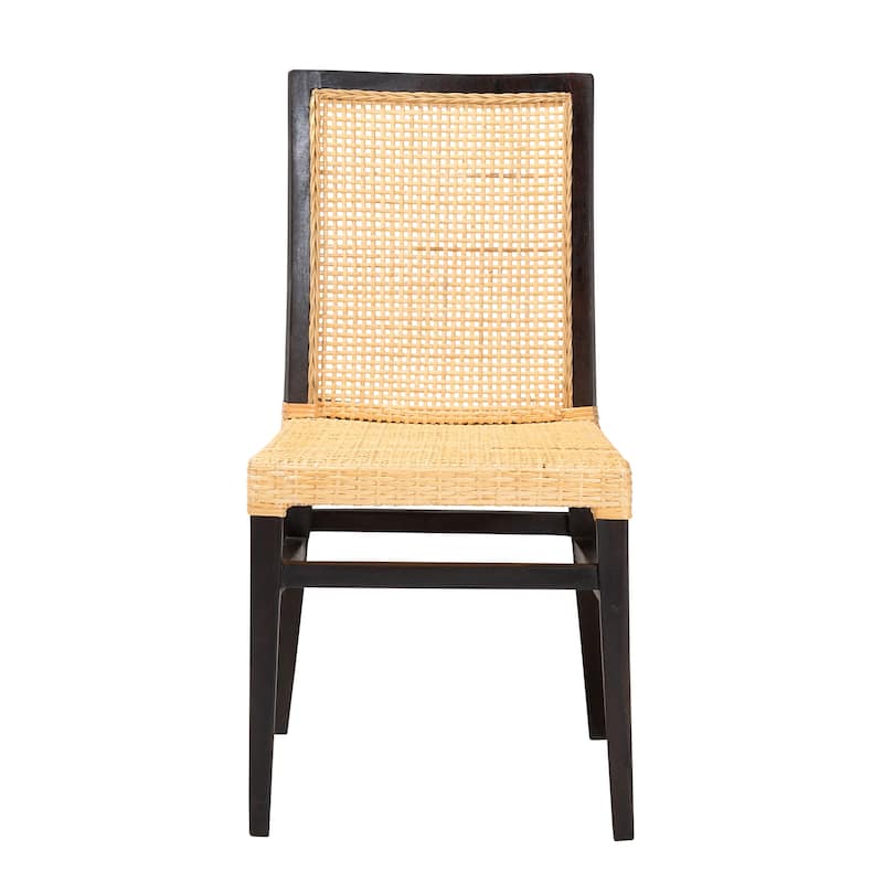 Lingga Modern Bohemian Dark Brown Mahogany Wood and Natural Rattan