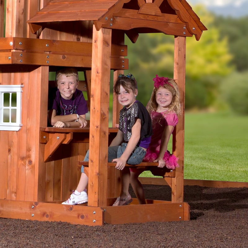 Backyard Discovery Tanglewood Cedar Wood Swing Set, Slide, Clubhouse - Brown