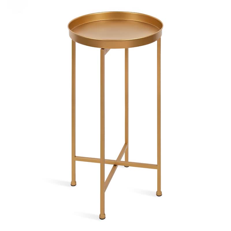 Kate and Laurel Celia Round Foldable Metal Accent Table - 14x14x26 - Gold
