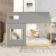preview thumbnail 2 of 7, Gray/Natural Modern Pine Wood House Bed with Roof and Window, Sturdy Construction