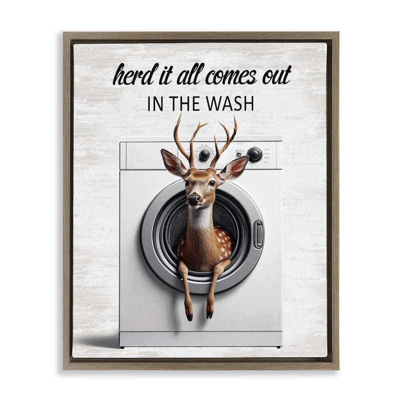 Stupell Herd It Comes Out In Wash Framed Floater Canvas Wall Art Design By Lettered and Lined - 17 x 21 - Brown