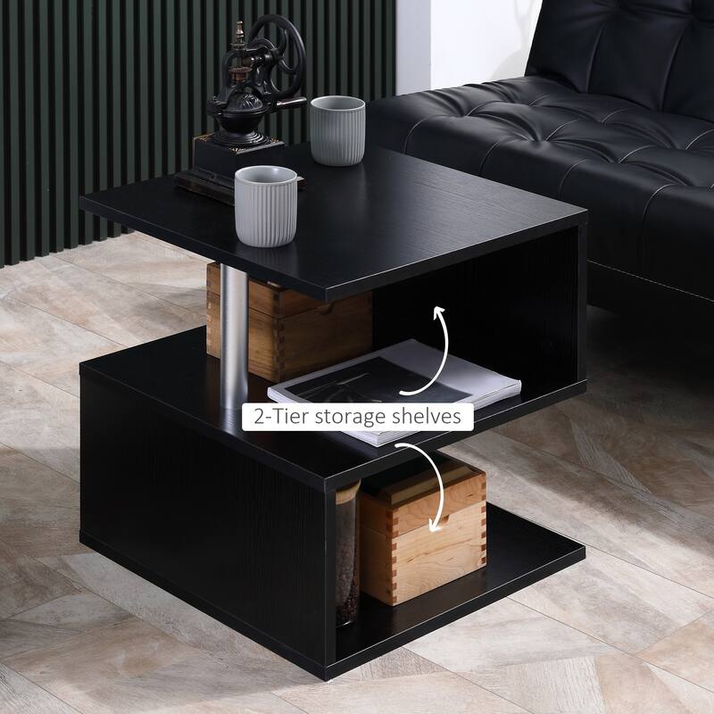 HOMCOM 20" Chic Designer S-Shaped Multi-Level Accent End Table Shelf with Steel Poles, Black