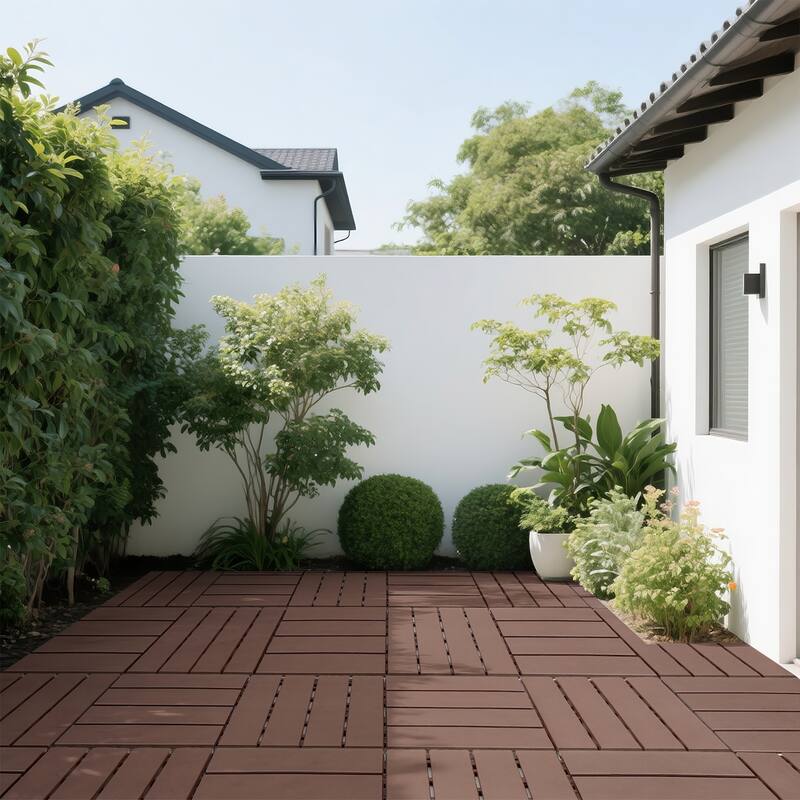 Plastic interlocking decking tiles, 44 packs of terrace decking tiles, 12 inches x 12 inches waterproof for all-weather use