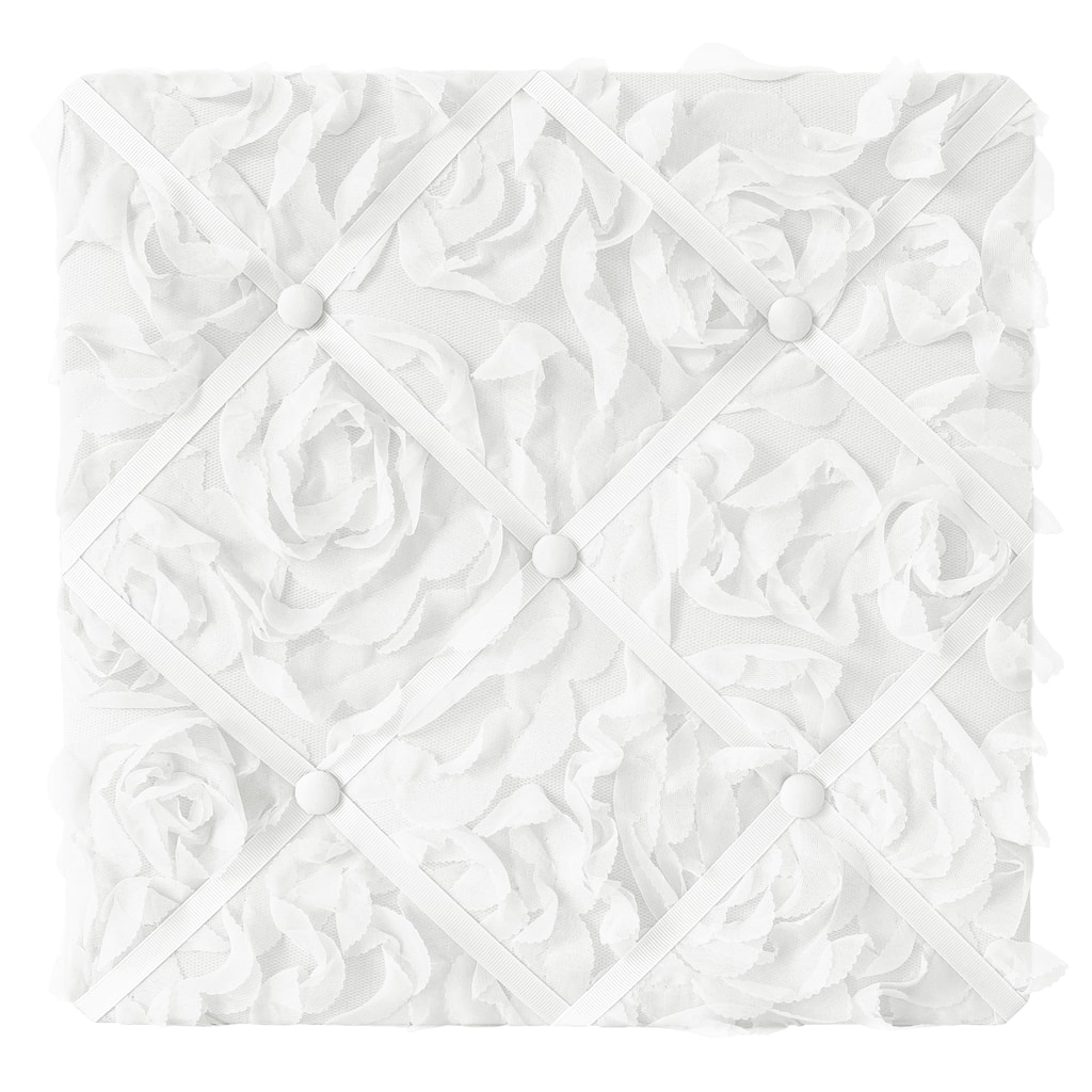 White Floral Rose 13in Fabric Memory Photo Bulletin Board - Solid Flower Luxurious Elegant Princess Vintage Boho Shabby Chic