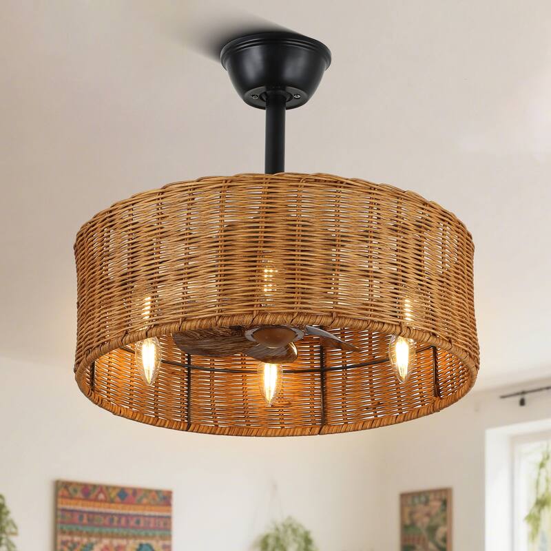 Bella Depot 18" Rustic Rattan Ceiling Fan 6-Speed Reversible Fan with 4 Light and Remote DC Motor