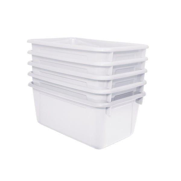 School Smart Stackable Storage Totes, 12 x 8 x 5 Inches, White, Pack of 5