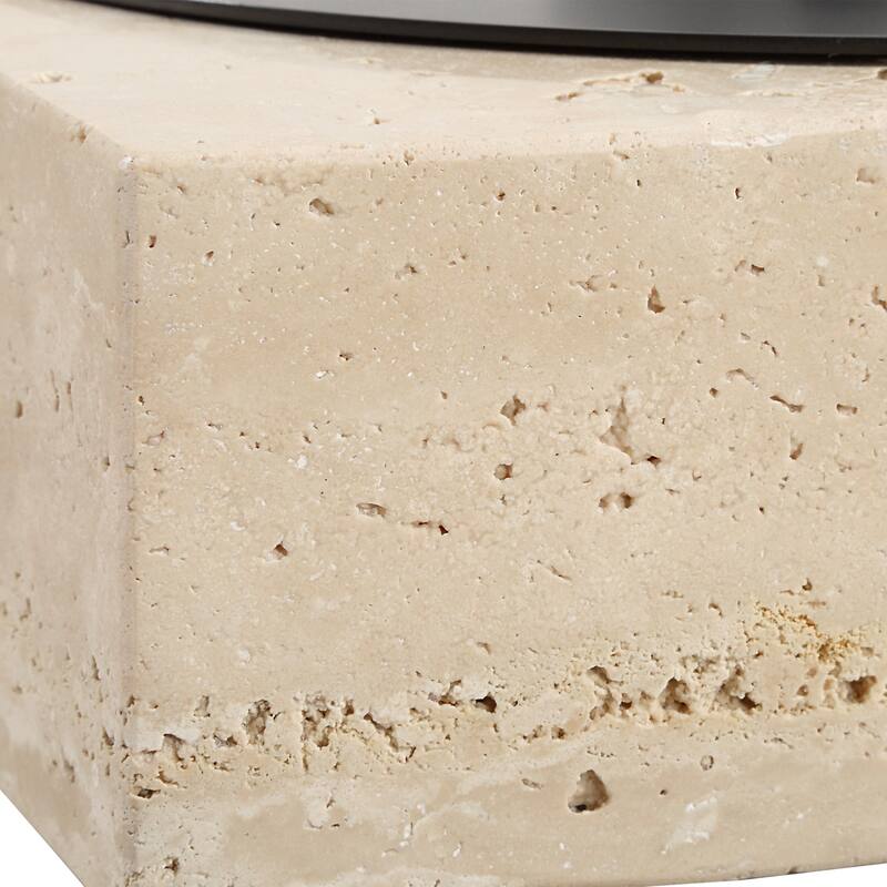 Travertine Stone Square Accent Box with Lid - 10" - Beige and Brown