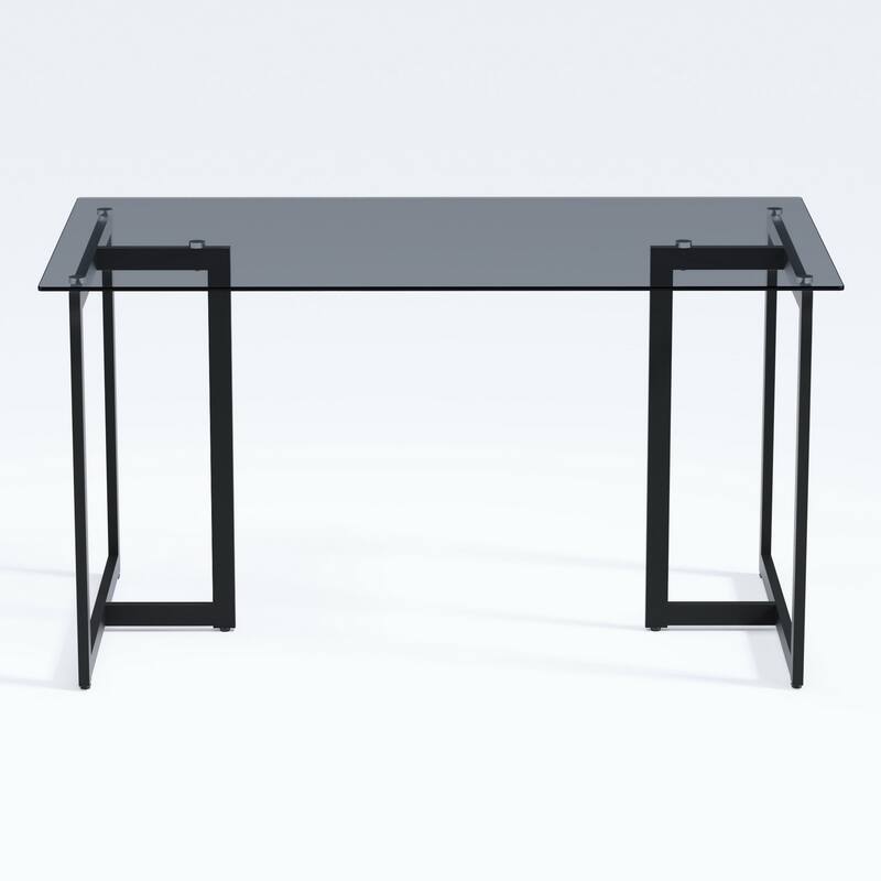 Homy Casa 55" Rectangular Glass Top Dining Table with Black Metal Frame for Modern Interiors - Grey