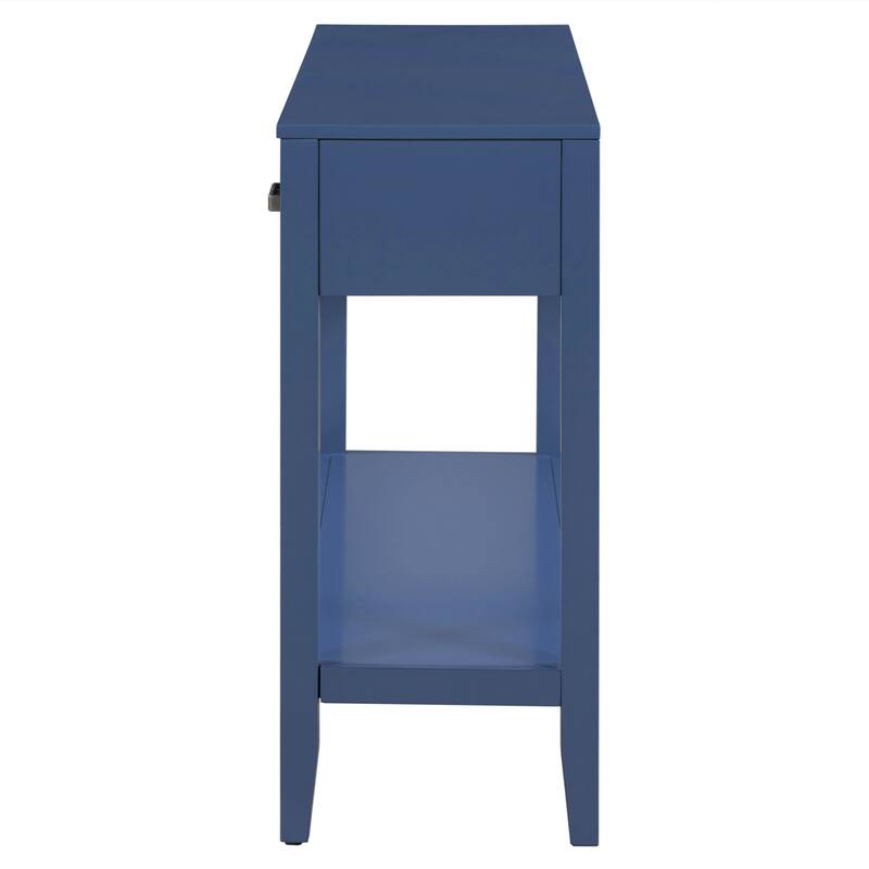 Rustic Entrance Table Corner Table Navy Blue End Table with Open Shelf, 3-Drawer Console Table for Hallway Foyer