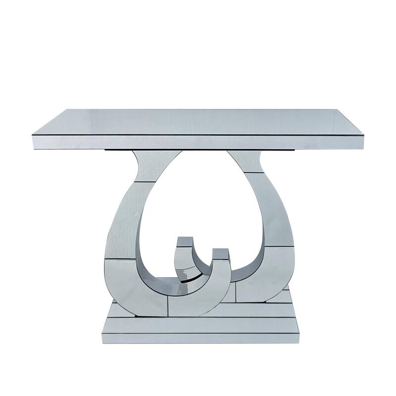 Modern Mirrored 39.37" Console Table, Glass Sofa Table with C-Shaped Base for Stylish Living Room Decor