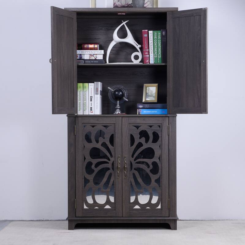 Display sideboard buffet with 4 Acrylic Mirrored doors, Adjustable Shelves storage Cabinet for Kitchen, Living Room