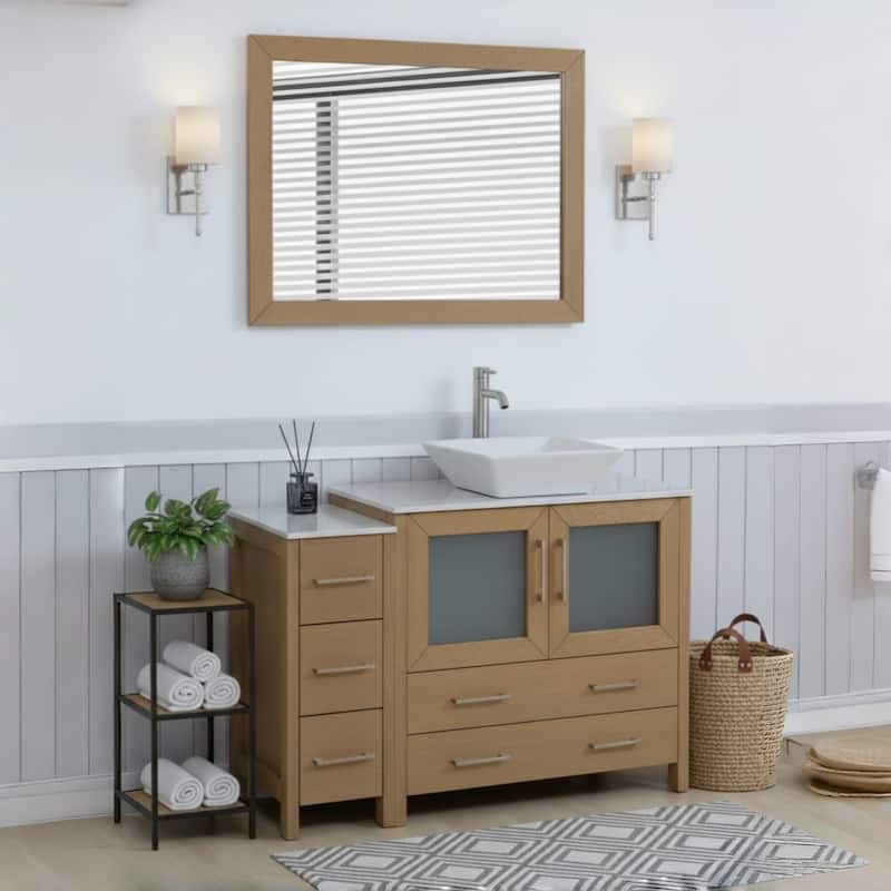 Vanity Art 48" Single Sink Bathroom Vanity Combo Set with Engineered Marble Top and Free Mirror - 48 x 18.5 x 36 Inches