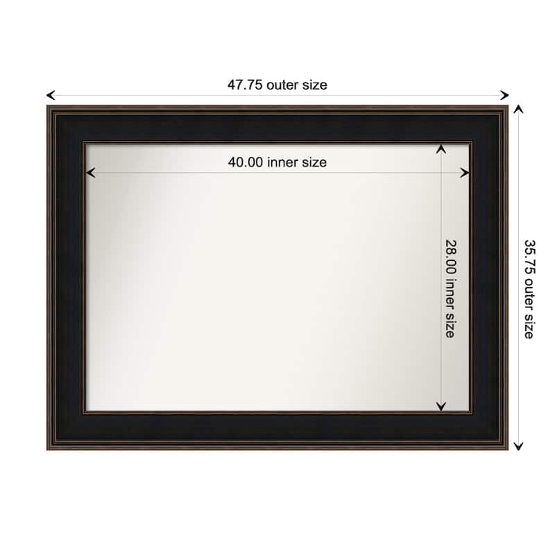 Mezzanine Espresso Framed Non-Beveled Custom Wall Mirror, Bathroom Vanity Mirror - Outer Size: 47.75 x 35.75