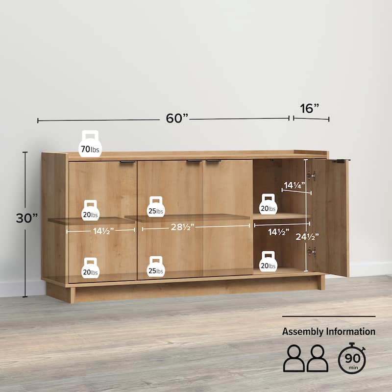 Prepac Simply Modern 4 Door 60" W x 30" H x 16" D Storage Cabinet - 60 in W x 30 in H x 16 in D