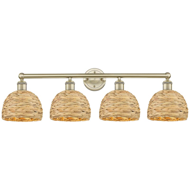 Innovations Lighting 616-4W-11-35 Woven Rattan Vanity Woven Rattan 4 - Antique Brass / Natural