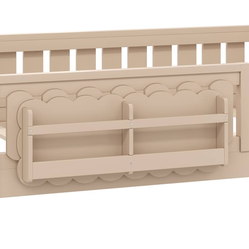 Roomfitters Full Size Wood Platform Bed with Guardrail and 2 Bookshelves