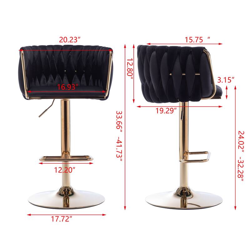 Set of 2 Bar Stools,with Chrome Footrest and Base Swivel Height Adjustable Mechanical Lifting Velvet+ Leg Simple Bar Stool