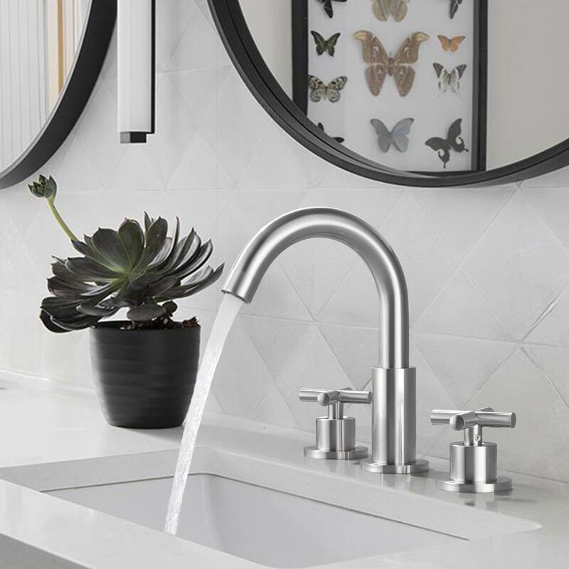 8.2"H Solid Brass Widespread 2-handle Bathroom Sink Faucet