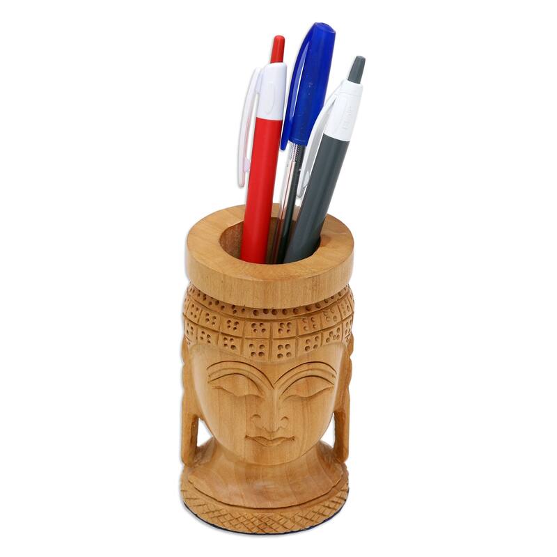 Novica Handmade Buddhas Patience Wood Pen Holder
