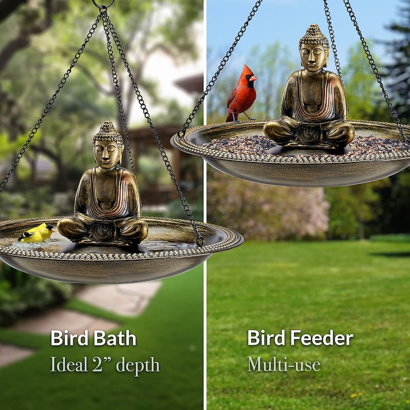 18" Hanging Copper Bird Bath with Buddha