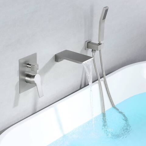 Wall Mounted Tub Faucet With Hand Shower Waterfall Bathtub Faucets Single Handle Tub Filler Set