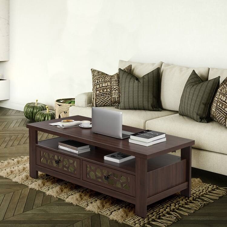 3-tier Coffee Table with 2 Drawers and 5 Support Legs - 46" x 23.5" x 17"