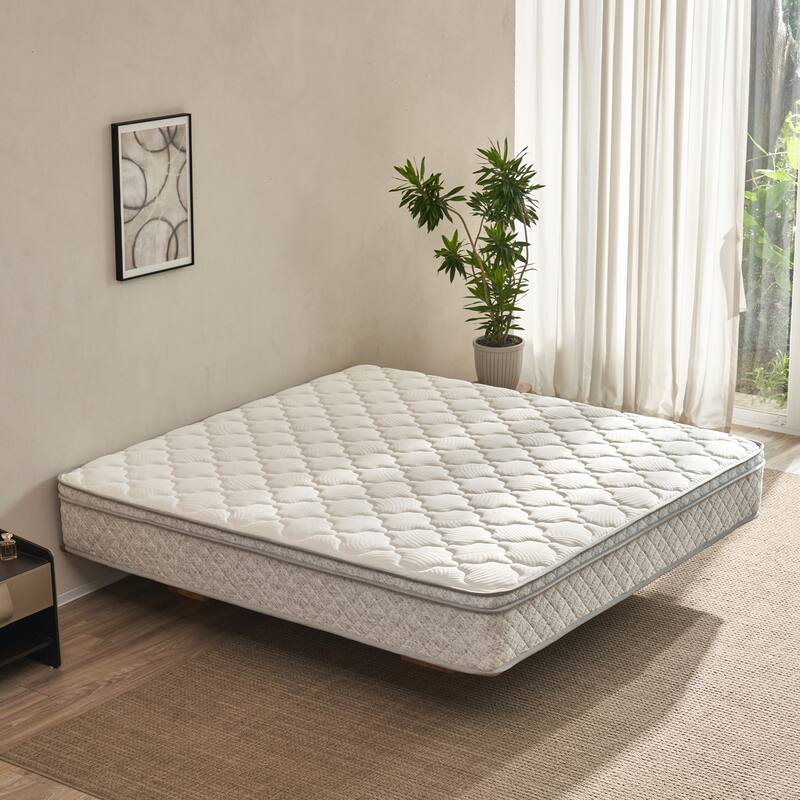 King Size Mattress,12 Inch Hybrid King Mattress in a Box with Memory Foam and Pocket Spring - White/Grey