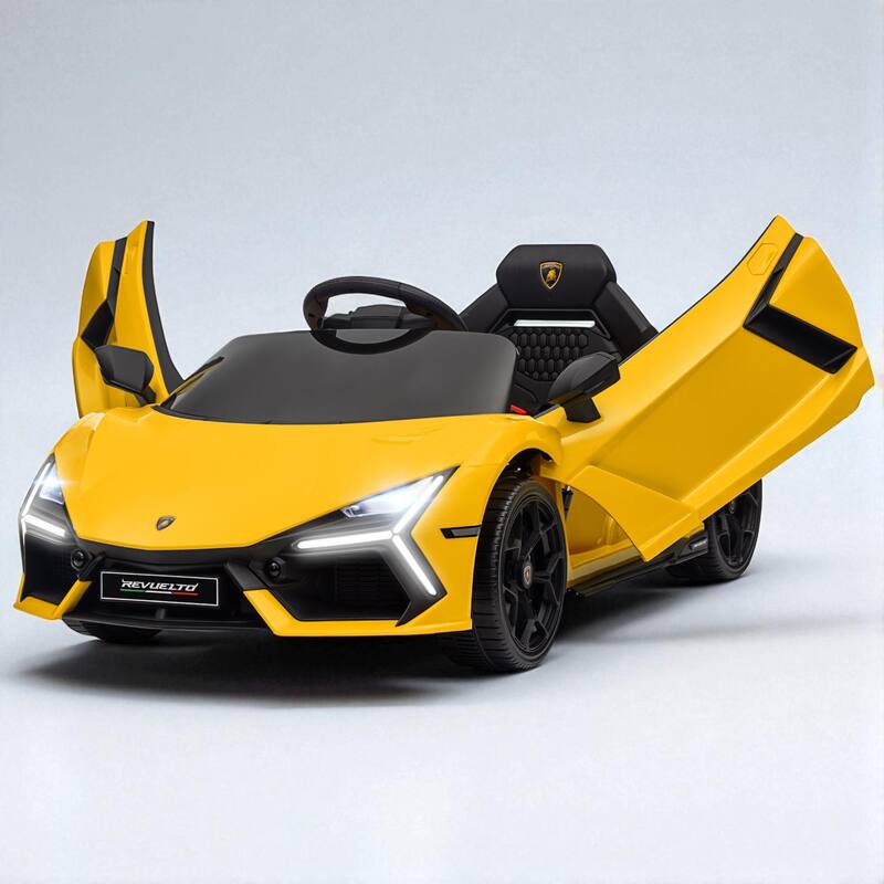 Lamborghini Revuelto Licensed 12V Kids Electric Car, Hydraulic Doors, Remote Control, 3 Speeds, Music & Lights - Yellow
