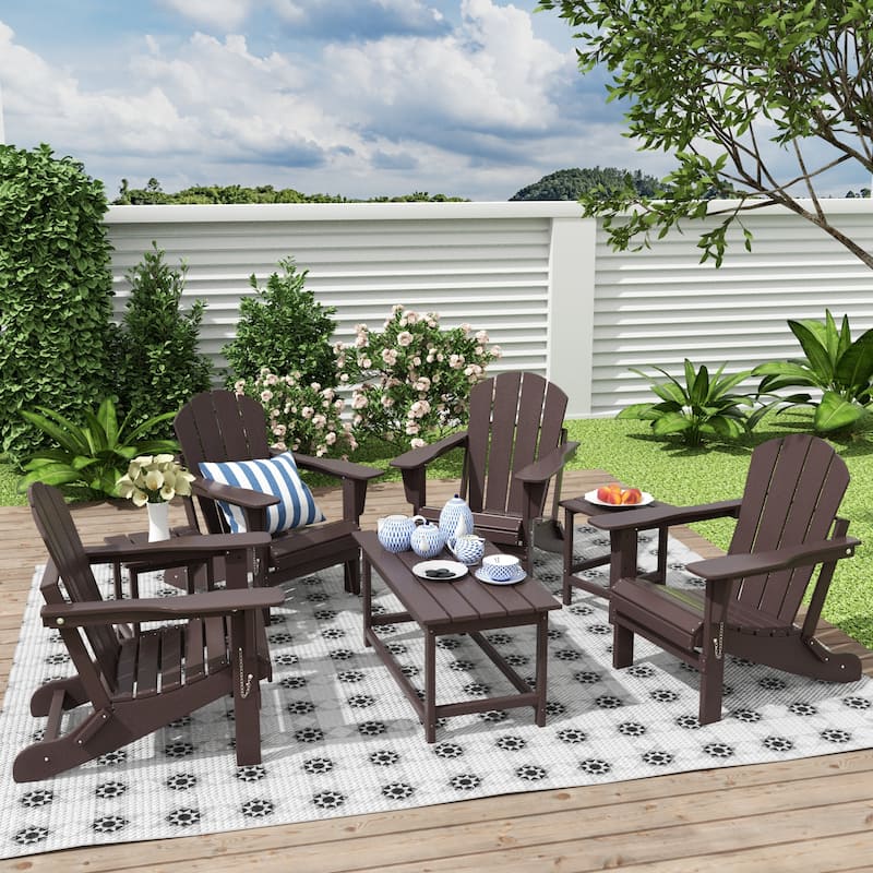 Laguna Hdpe All Weather Outdoor Patio Foldable Adirondack Chairs Conversation Set (7-Piece Set) - Dark Brown