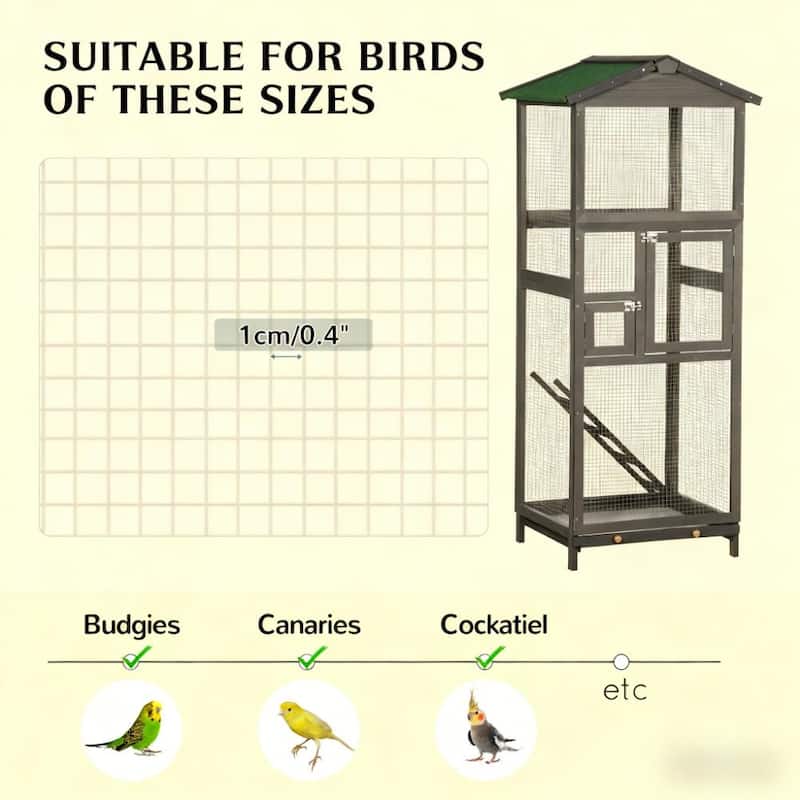 Indoor and Outdoor Aviary House,Wooden Bird Cage,with Pull Out Tray and 2 Doors