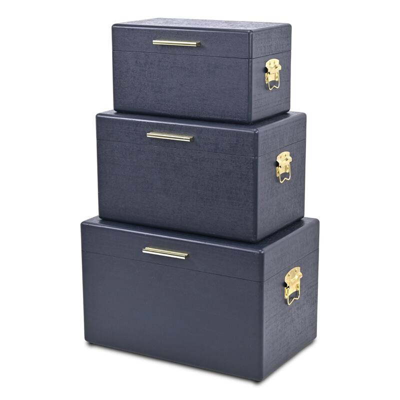 Sable Set of 3 Wooden Trunks with Gold Handles