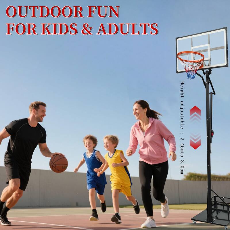 Portable Basketball Hoop,Adjustable Height 8.04ft to 10.01ft,44 inch Backboard with Rebound System,w/Counterweight Bag & Wheels