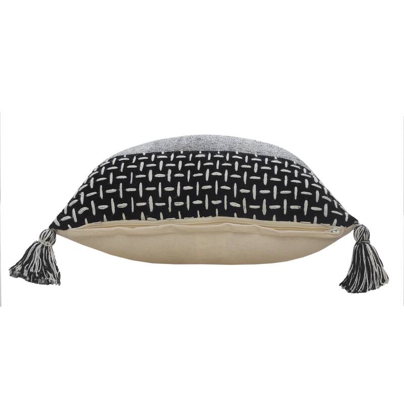 Handwoven Geometric Cotton Throw Pillow Cover - 20" - Black and White