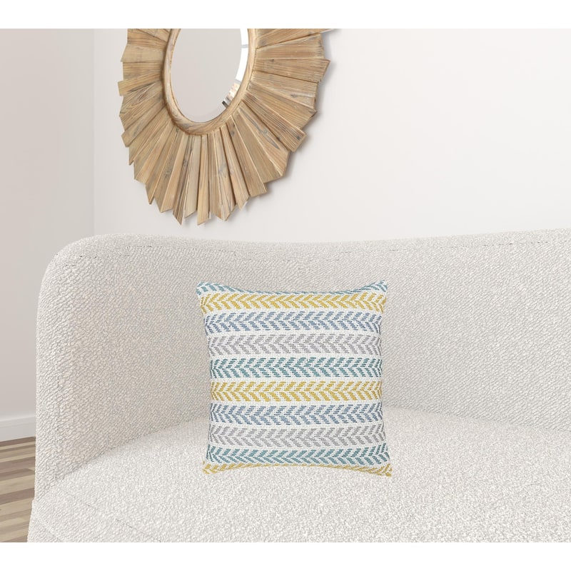 HomeRoots 18" X 18" Yellow And Teal 100% Cotton Striped Zippered Pillow
