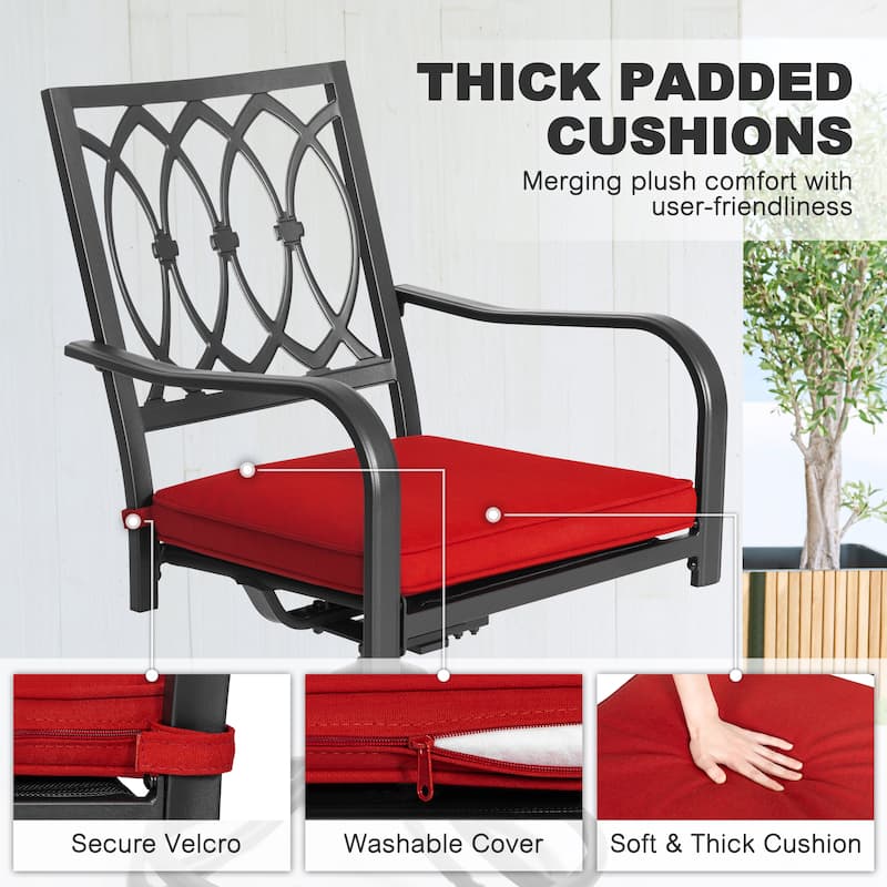 Metal Patio Dining Set with Umbrella Hole, Swivel Chairs with Cushions