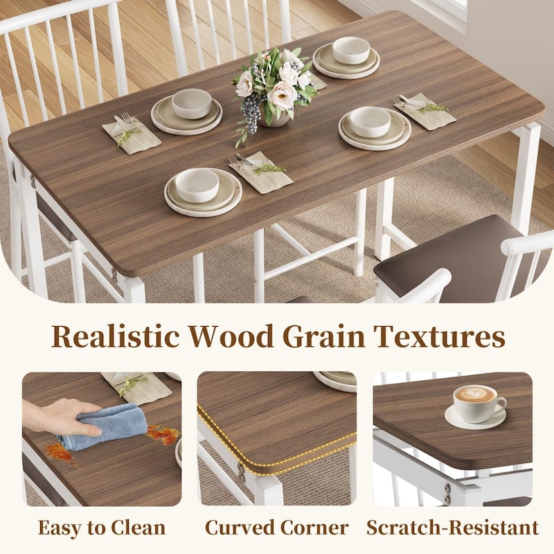 5-Piece Rectangular Dining Table Set with 4 Upholstered Chairs